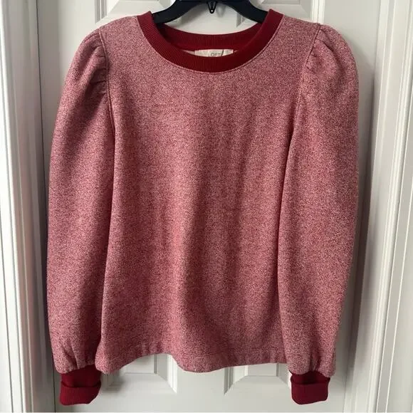 LOFT Puff Sleeve Sweatshirt Pink Heather Cozy Top Medium - Picture 3 of 5